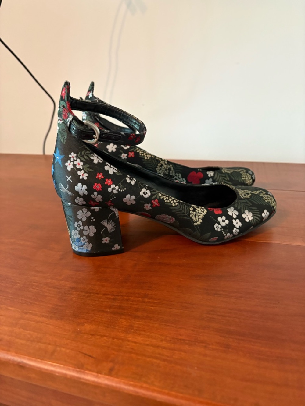 Floral Tapestry Block Heel Mary Jane Pumps Ankle Strap BP Black Shoes 7.5 - Picture 4 of 8